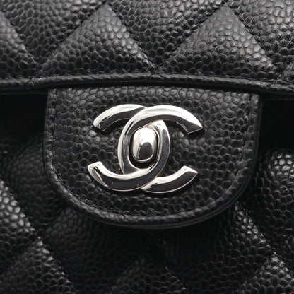 マトラッセ Wフラップ Wチェーンショルダーバッグ キャビアスキン ブラック シルバー金具 シャネル バッグ CHANEL