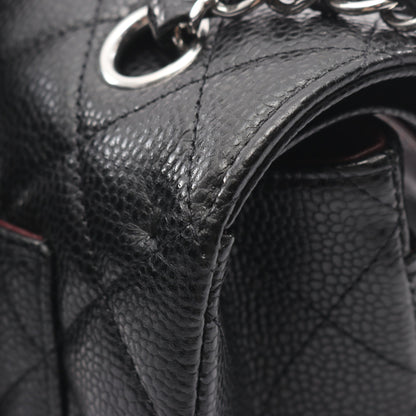 マトラッセ Wフラップ Wチェーンショルダーバッグ キャビアスキン ブラック シルバー金具 シャネル バッグ CHANEL
