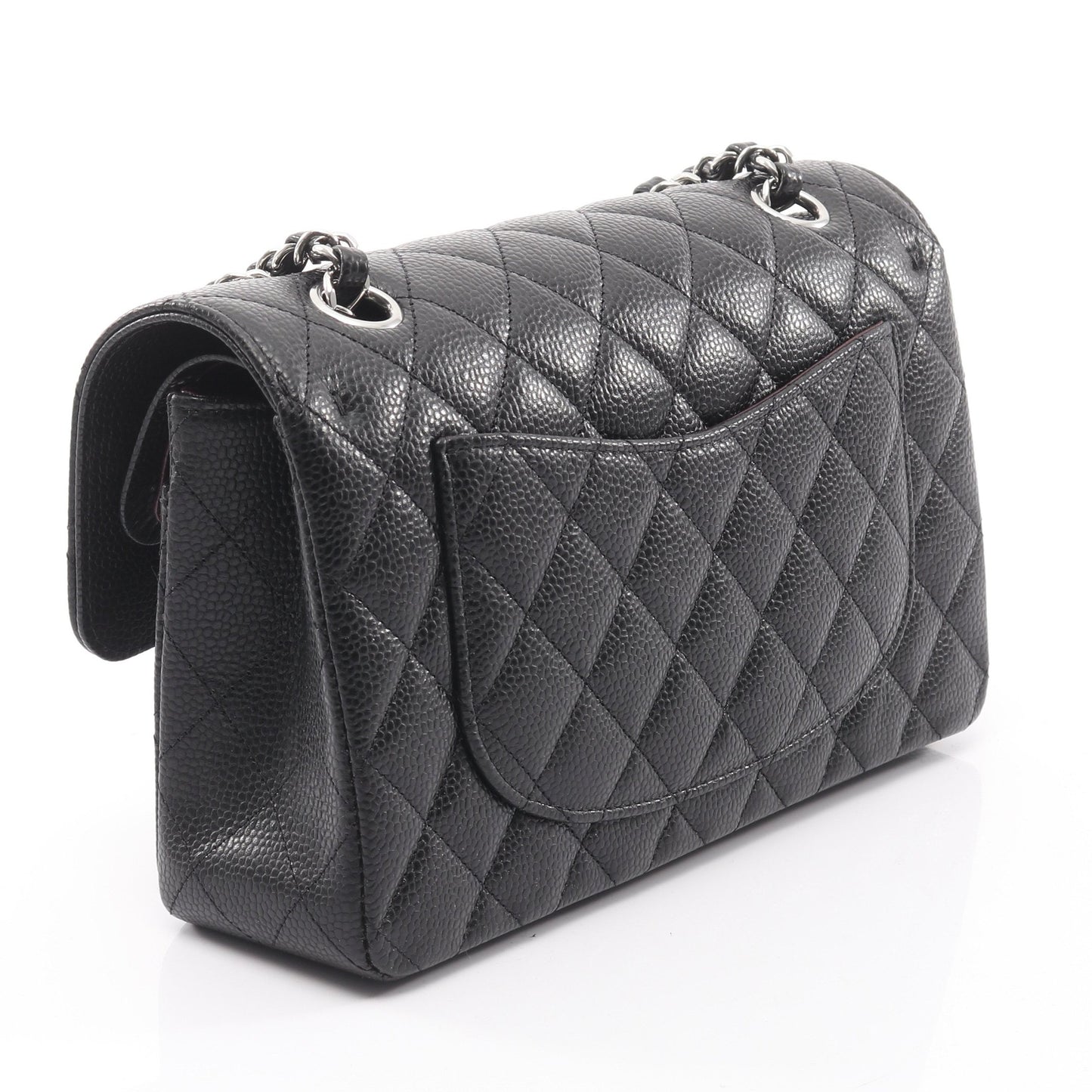 マトラッセ Wフラップ Wチェーンショルダーバッグ キャビアスキン ブラック シルバー金具 シャネル バッグ CHANEL