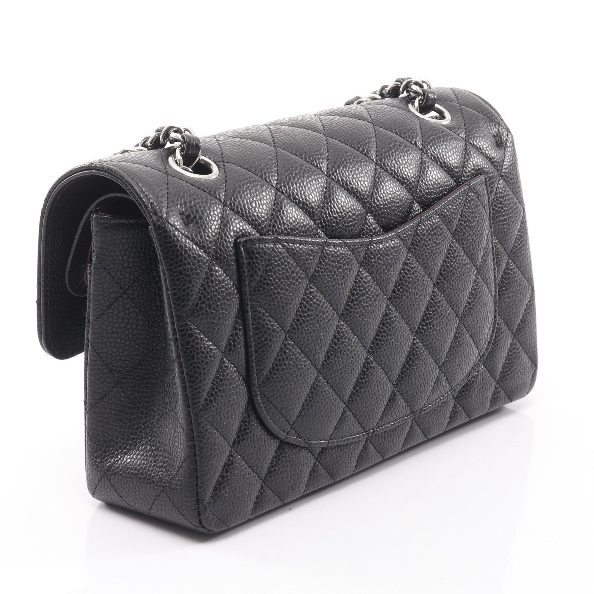 マトラッセ Wフラップ Wチェーンショルダーバッグ キャビアスキン ブラック シルバー金具 シャネル バッグ CHANEL