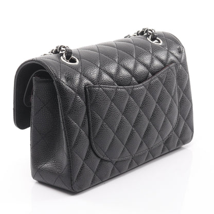 マトラッセ Wフラップ Wチェーンショルダーバッグ キャビアスキン ブラック シルバー金具 シャネル バッグ CHANEL