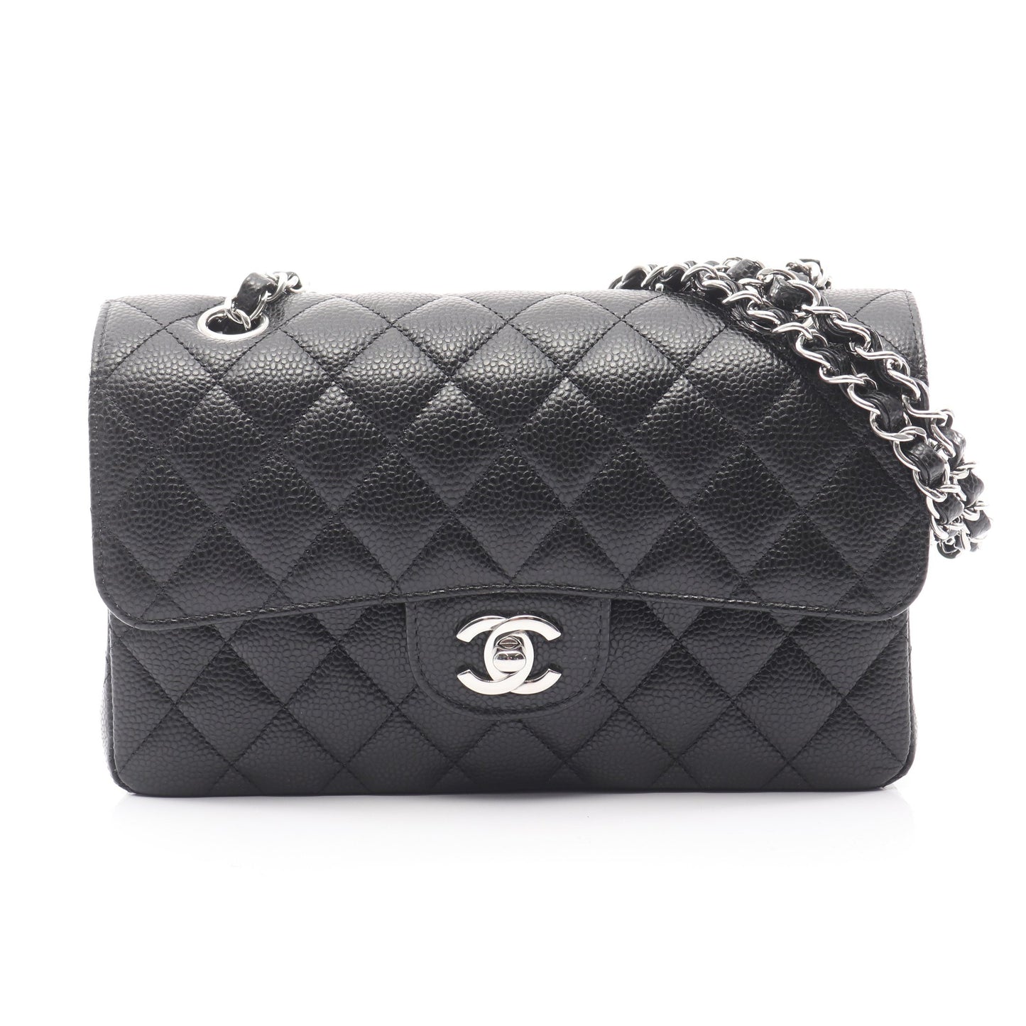 マトラッセ Wフラップ Wチェーンショルダーバッグ キャビアスキン ブラック シルバー金具 シャネル バッグ CHANEL