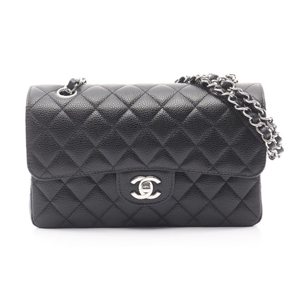 マトラッセ Wフラップ Wチェーンショルダーバッグ キャビアスキン ブラック シルバー金具 シャネル バッグ CHANEL
