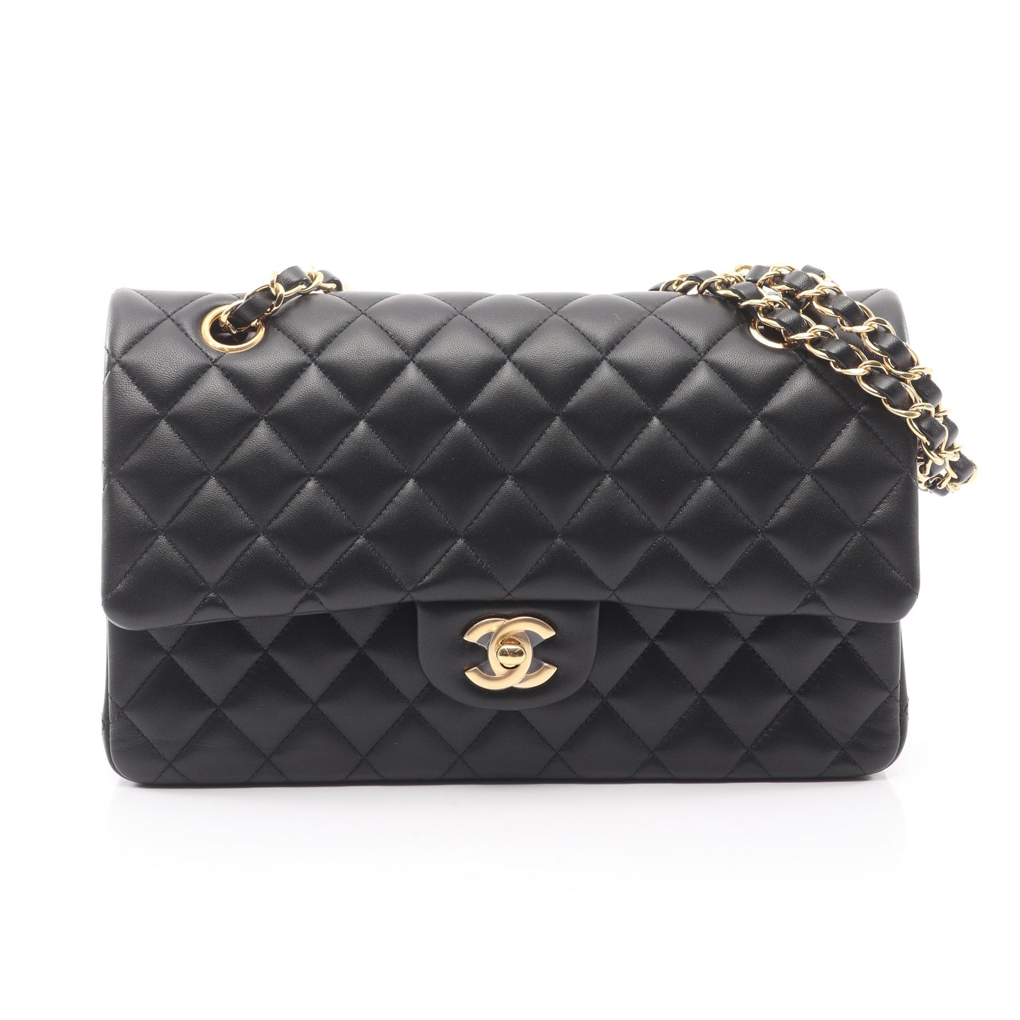 マトラッセ Wフラップ Wチェーンショルダーバッグ ラムスキン ブラック ゴールド金具 シャネル バッグ CHANEL