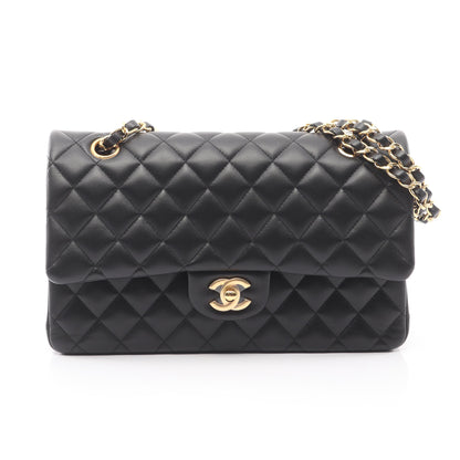 マトラッセ Wフラップ Wチェーンショルダーバッグ ラムスキン ブラック ゴールド金具 シャネル バッグ CHANEL