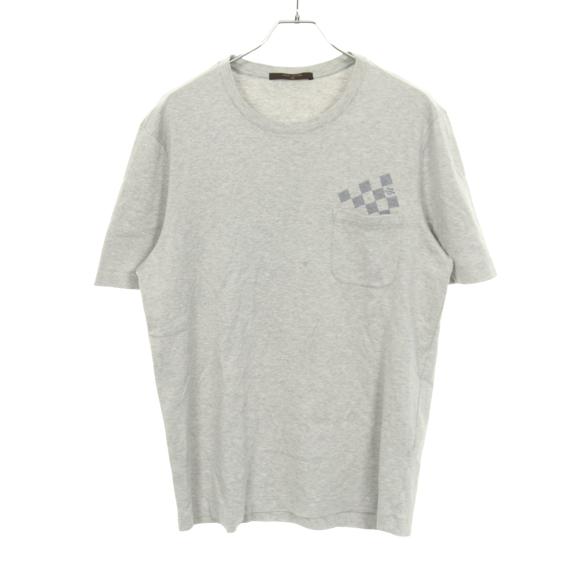 ダミエ 半袖Tシャツ クルーネック コットン グレー ポケット付き ルイヴィトン トップス LOUIS VUITTON