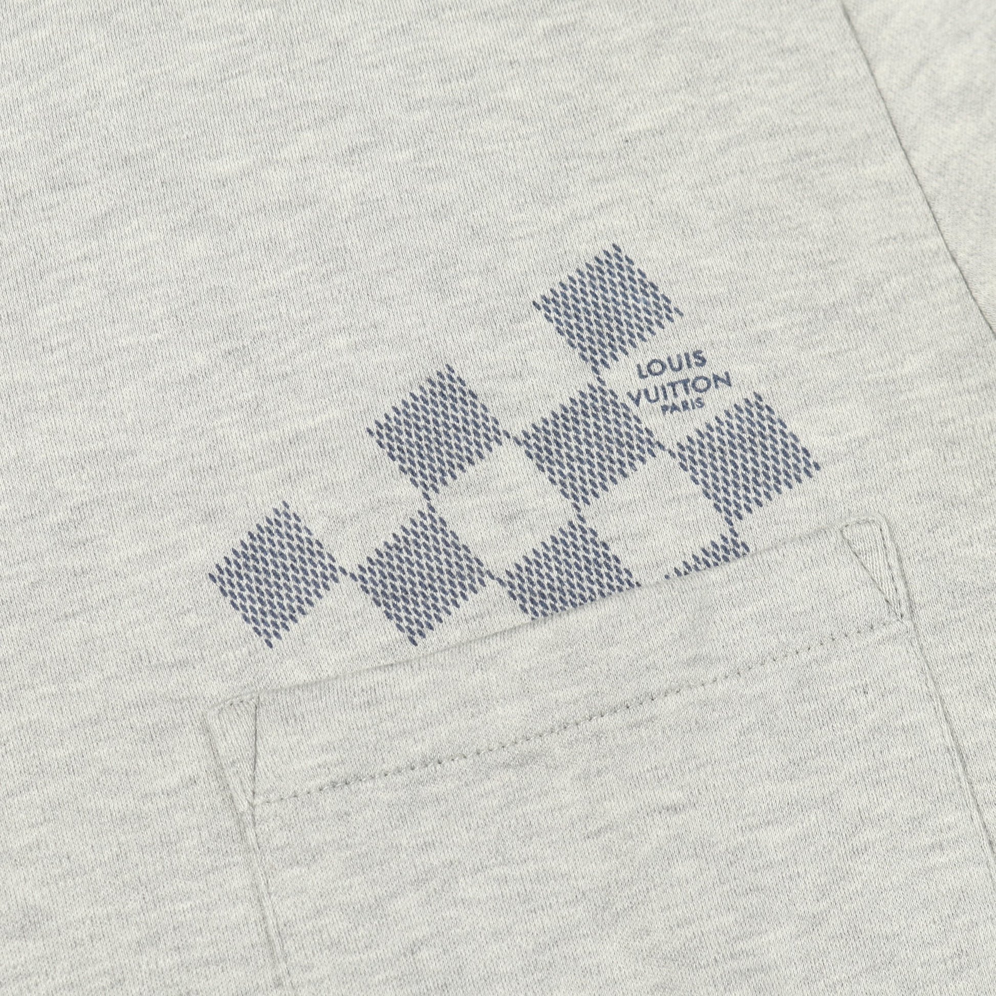 ダミエ 半袖Tシャツ クルーネック コットン グレー ポケット付き ルイヴィトン トップス LOUIS VUITTON