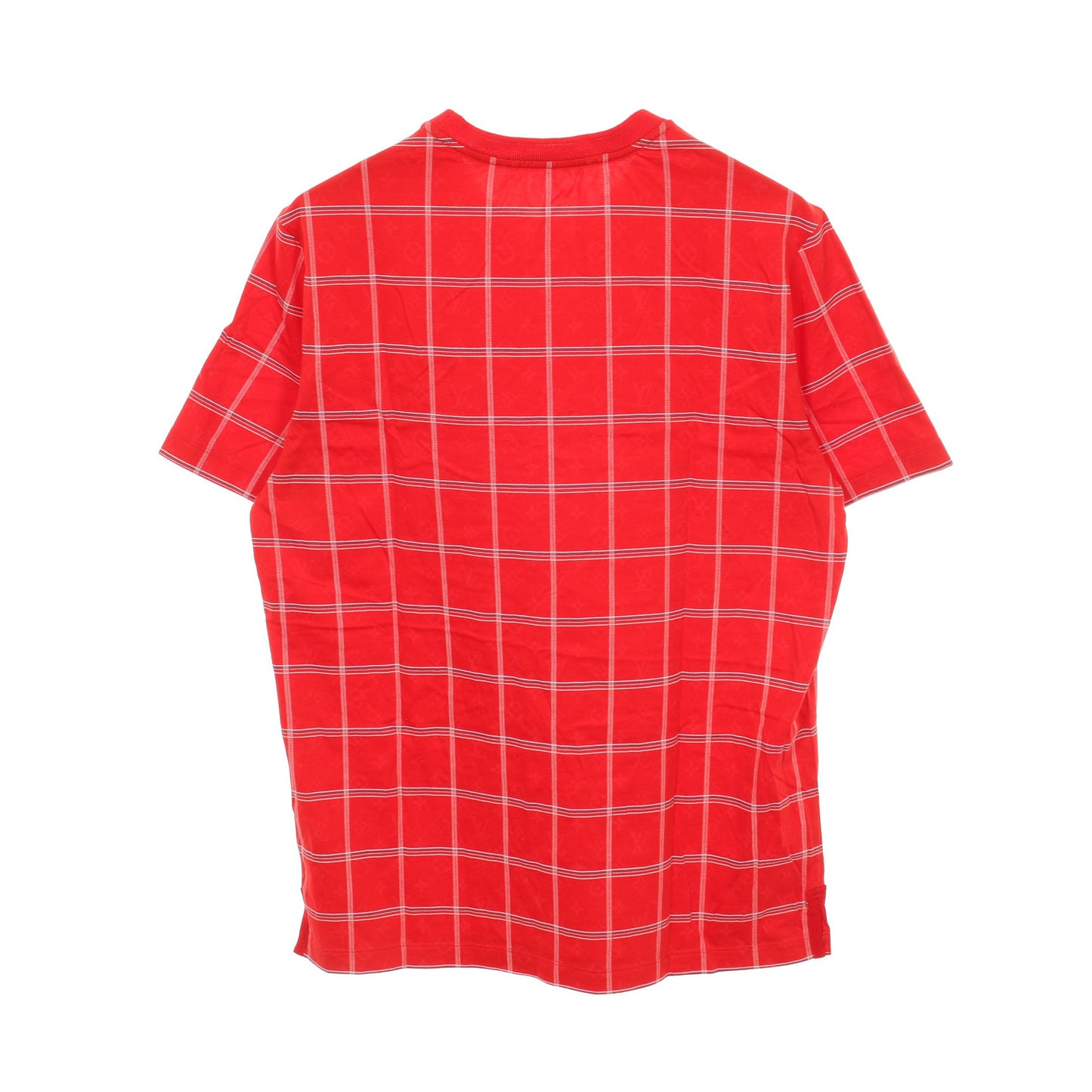 LV刺繍 半袖Tシャツ チェック コットン レッド ルイヴィトン トップス LOUIS VUITTON