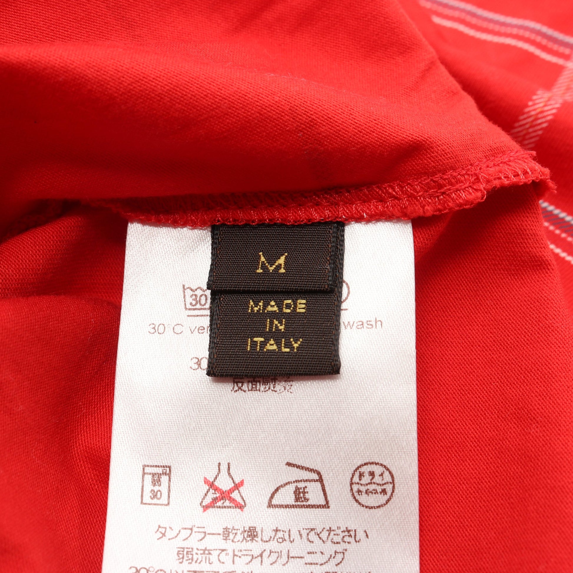 LV刺繍 半袖Tシャツ チェック コットン レッド ルイヴィトン トップス LOUIS VUITTON