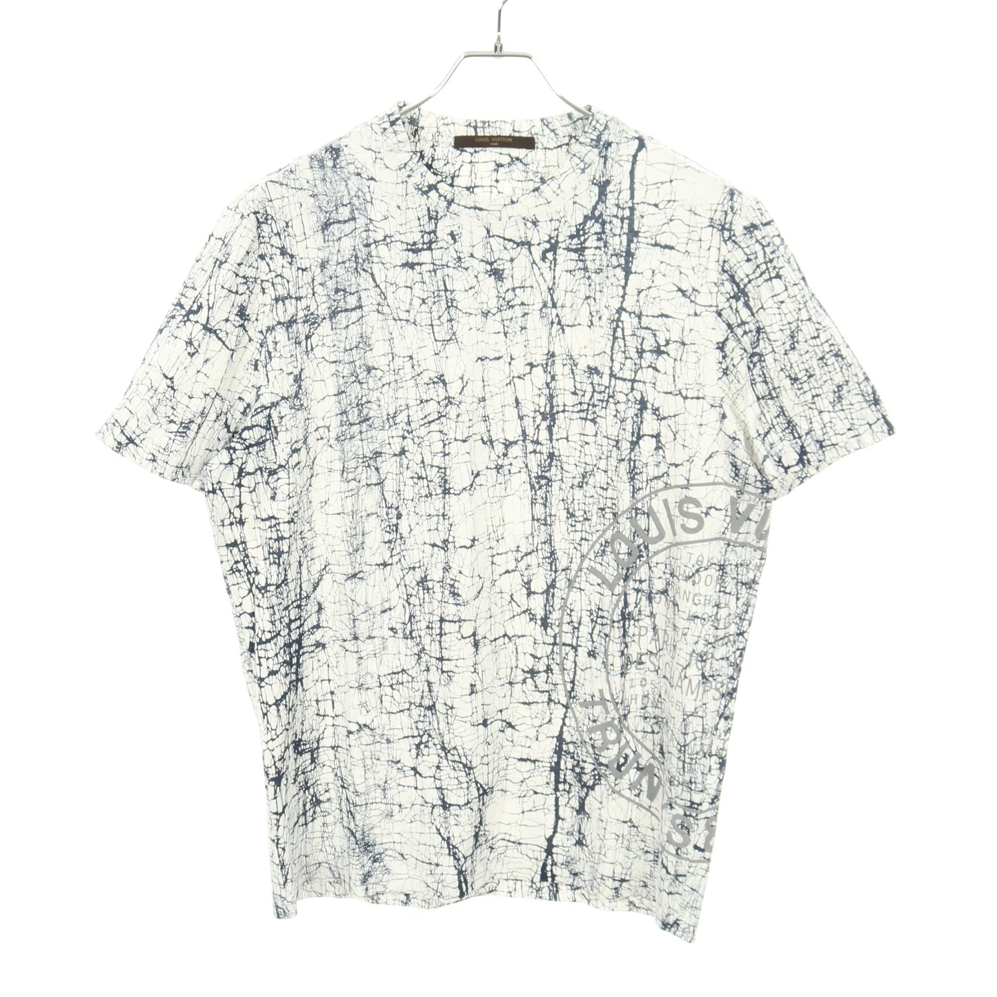 半袖Tシャツ クルーネック 総柄 コットン ホワイト ネイビー ルイヴィトン トップス LOUIS VUITTON