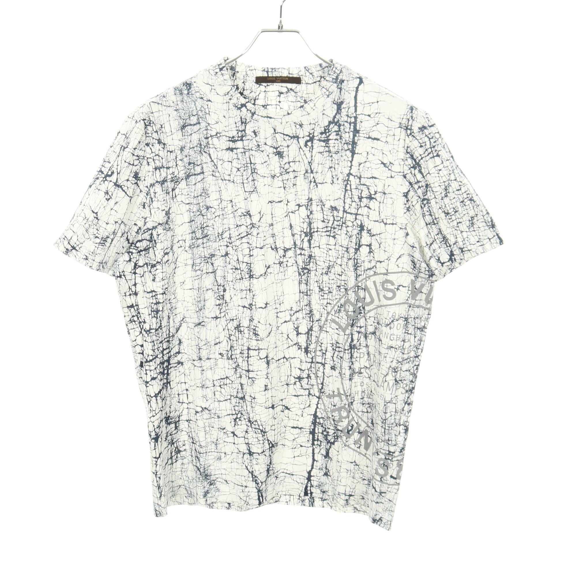 半袖Tシャツ クルーネック 総柄 コットン ホワイト ネイビー ルイヴィトン トップス LOUIS VUITTON