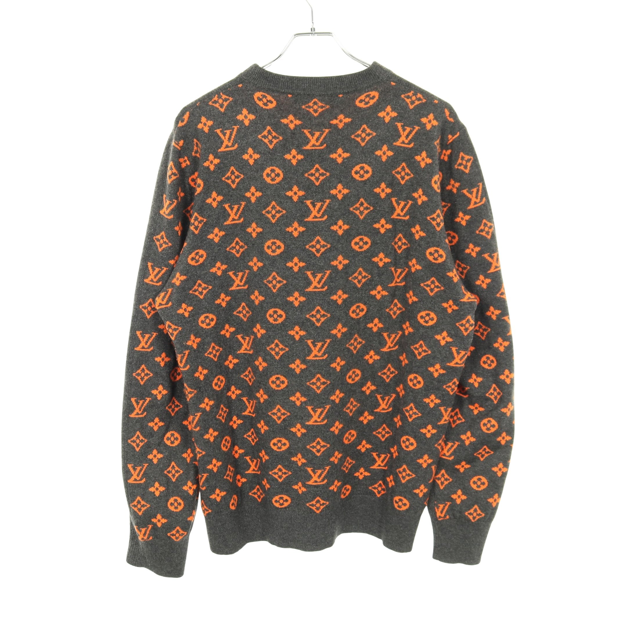 モノグラム ニット クルーネック カシミヤ グレー オレンジ ルイ