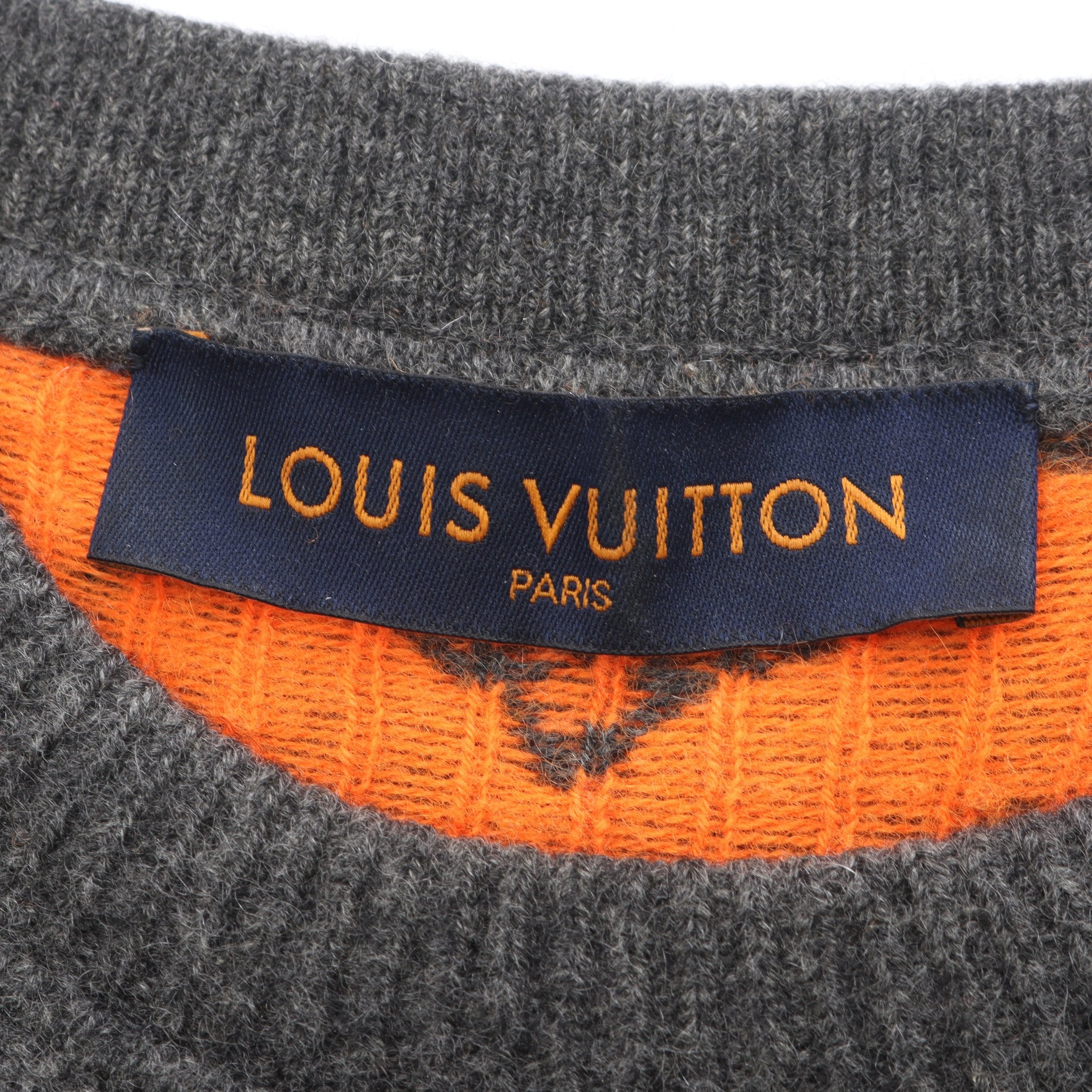 モノグラム ニット クルーネック カシミヤ グレー オレンジ ルイ