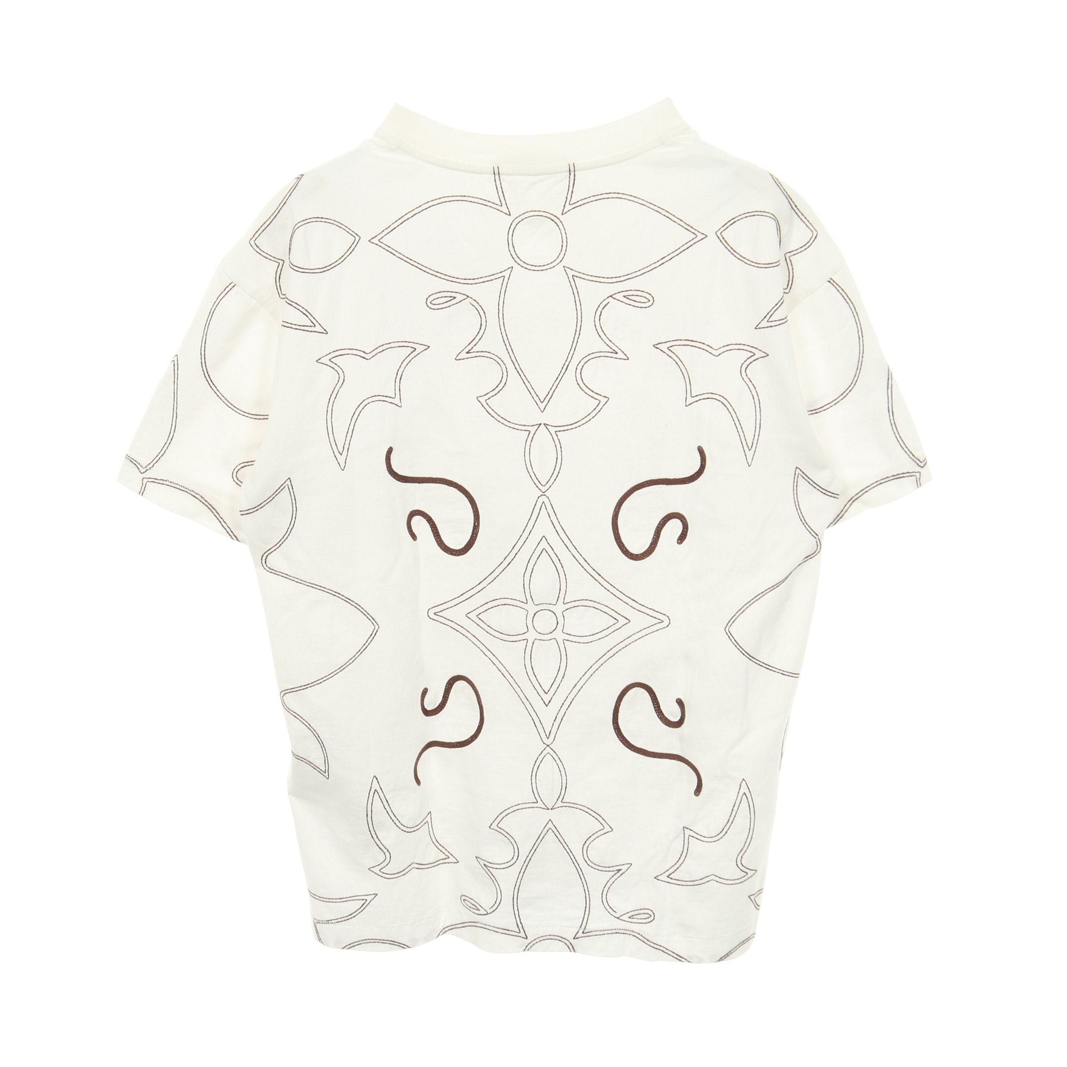 エンブロイダード モノグラム 半袖Tシャツ コットン ホワイト ブラウン