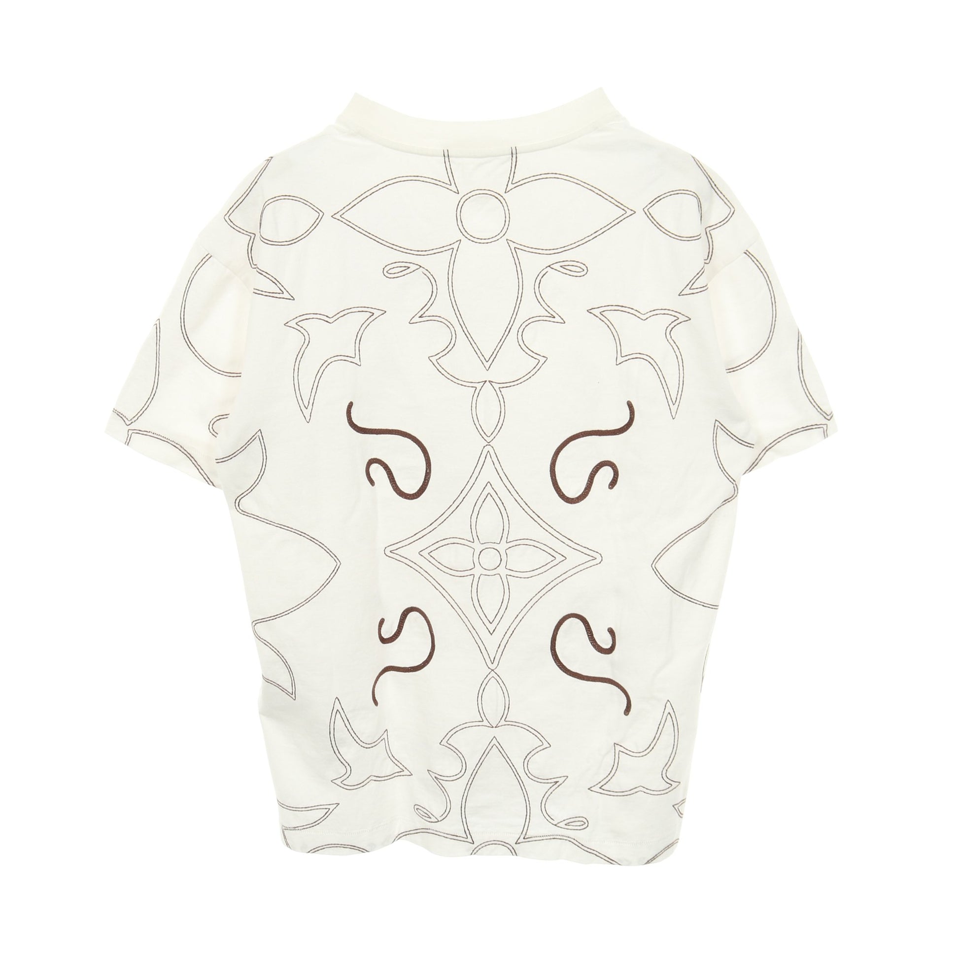 エンブロイダード モノグラム 半袖Tシャツ コットン ホワイト ブラウン ルイヴィトン トップス LOUIS VUITTON
