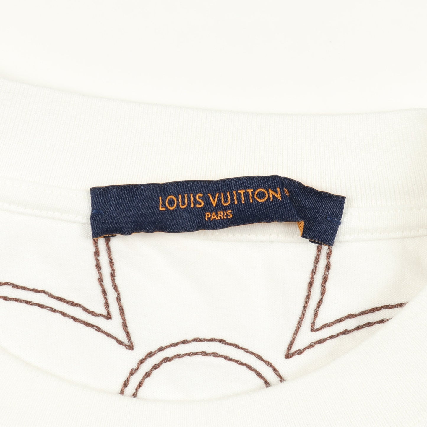 エンブロイダード モノグラム 半袖Tシャツ コットン ホワイト ブラウン ルイヴィトン トップス LOUIS VUITTON