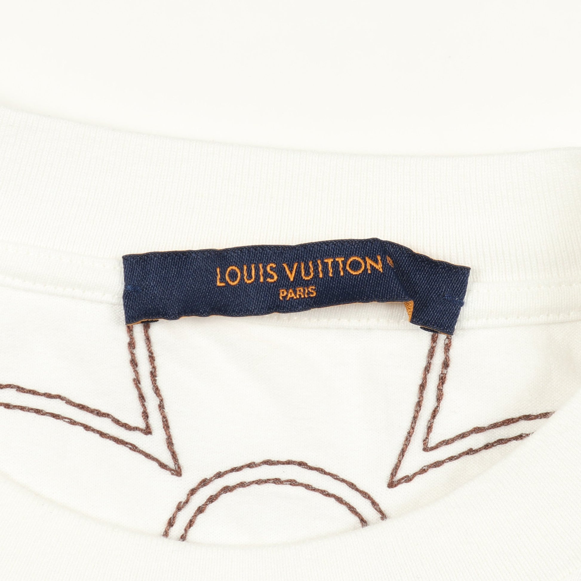 エンブロイダード モノグラム 半袖Tシャツ コットン ホワイト ブラウン ルイヴィトン トップス LOUIS VUITTON