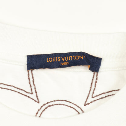 エンブロイダード モノグラム 半袖Tシャツ コットン ホワイト ブラウン ルイヴィトン トップス LOUIS VUITTON