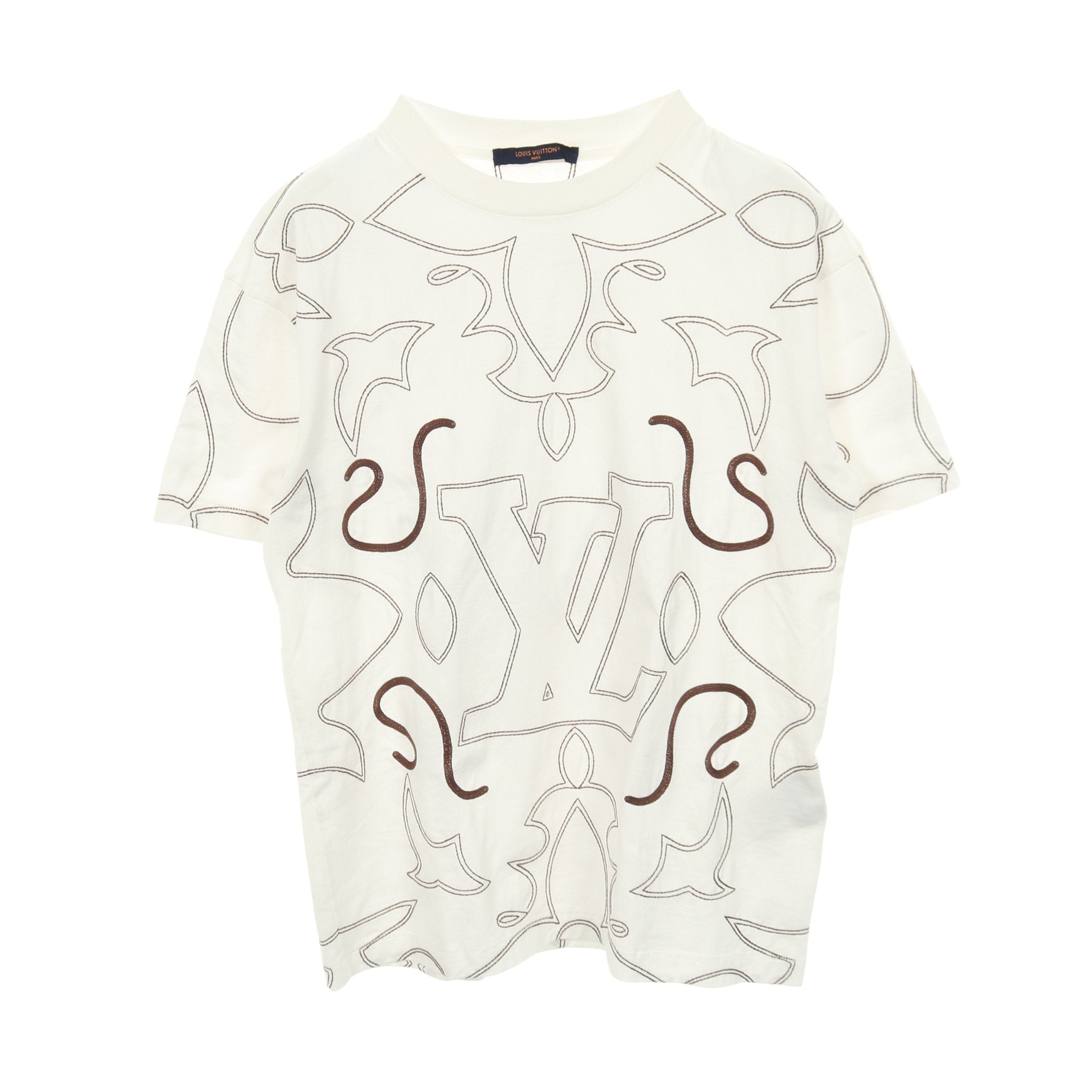 エンブロイダード モノグラム 半袖Tシャツ コットン ホワイト ブラウン