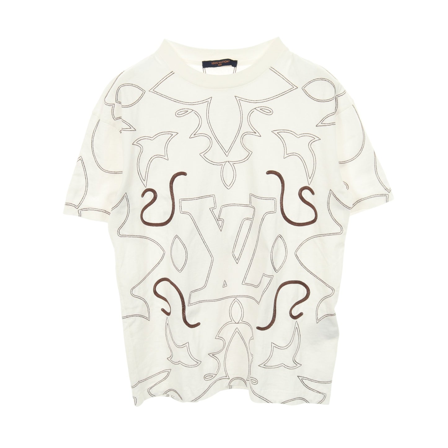 エンブロイダード モノグラム 半袖Tシャツ コットン ホワイト ブラウン ルイヴィトン トップス LOUIS VUITTON