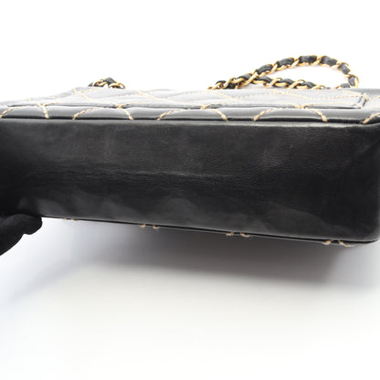 ワイルドステッチ Wチェーンショルダーバッグ レザー ブラック ゴールド金具 シャネル バッグ CHANEL