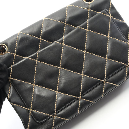 ワイルドステッチ Wチェーンショルダーバッグ レザー ブラック ゴールド金具 シャネル バッグ CHANEL