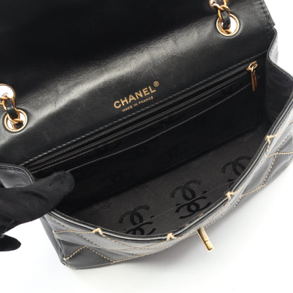 ワイルドステッチ Wチェーンショルダーバッグ レザー ブラック ゴールド金具 シャネル バッグ CHANEL