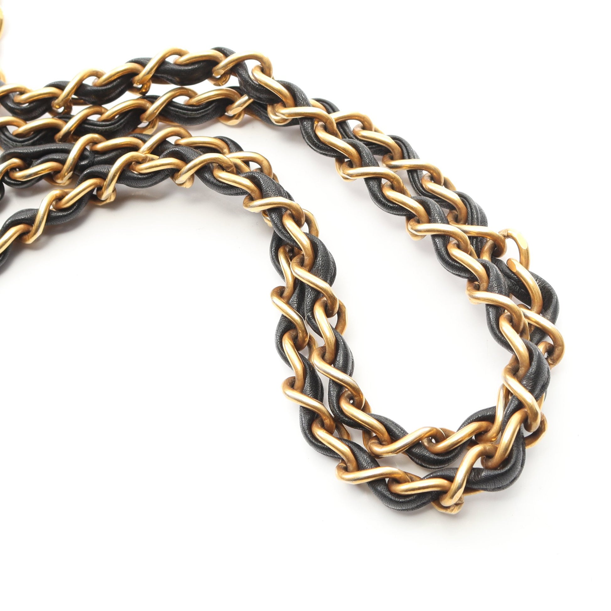 ワイルドステッチ Wチェーンショルダーバッグ レザー ブラック ゴールド金具 シャネル バッグ CHANEL