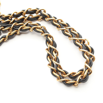 ワイルドステッチ Wチェーンショルダーバッグ レザー ブラック ゴールド金具 シャネル バッグ CHANEL