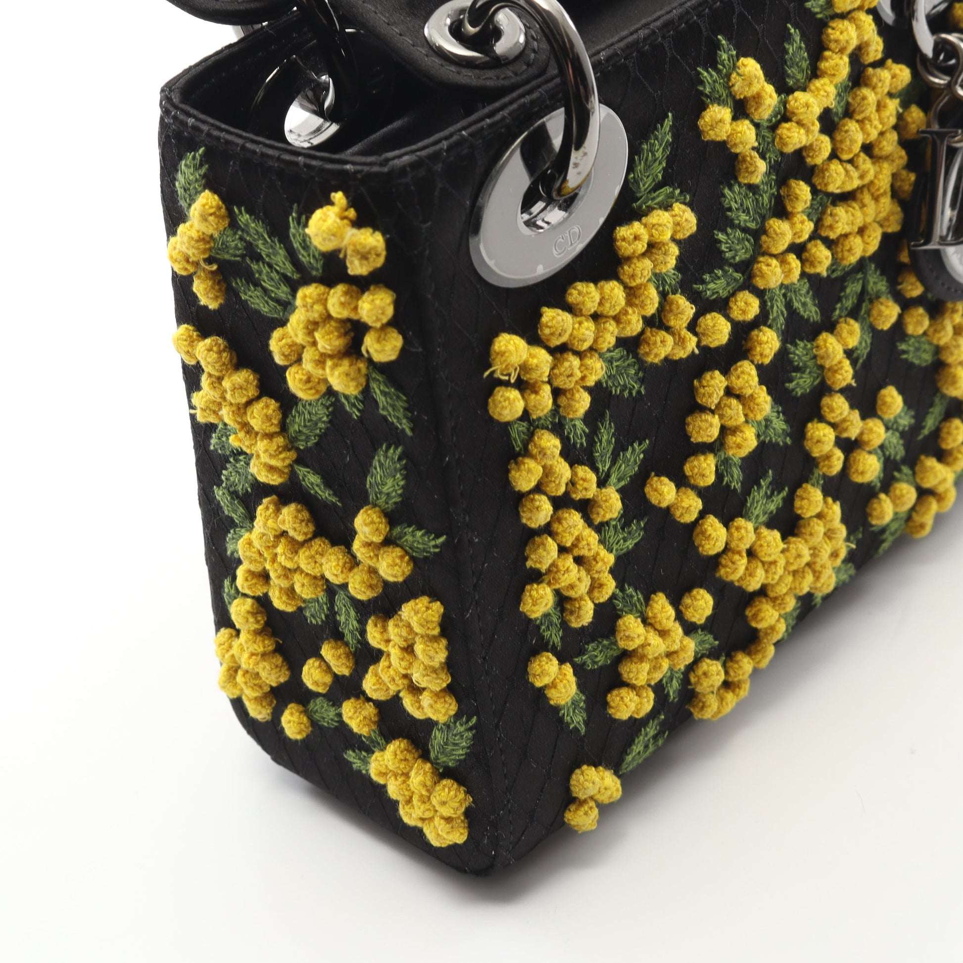 レディディオール ミニ ハンドバッグ 刺繍 サテン ブラック イエロー グリーン 2WAY クリスチャンディオール バッグ Christian Dior