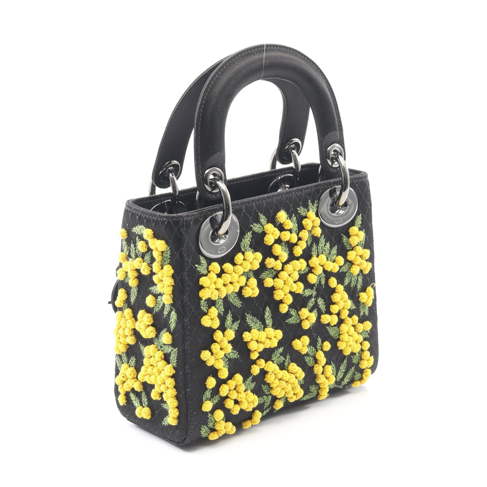 レディディオール ミニ ハンドバッグ 刺繍 サテン ブラック イエロー グリーン 2WAY クリスチャンディオール バッグ Christian Dior