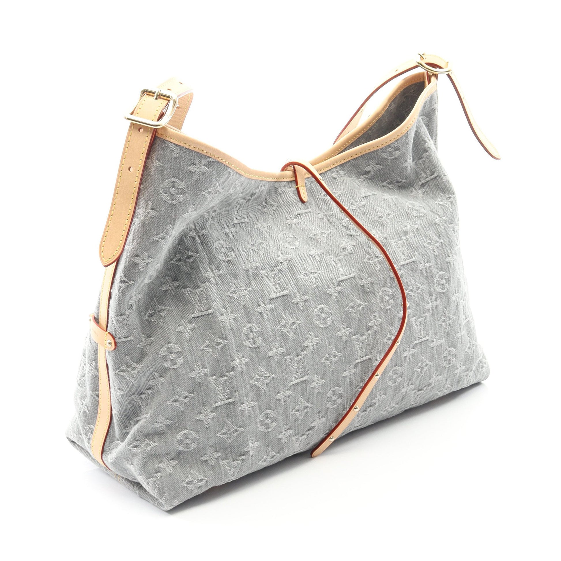キャリーオール NM MM モノグラムデニム ショルダーバッグ キャンバス レザー グレー ルイヴィトン バッグ LOUIS VUITTON