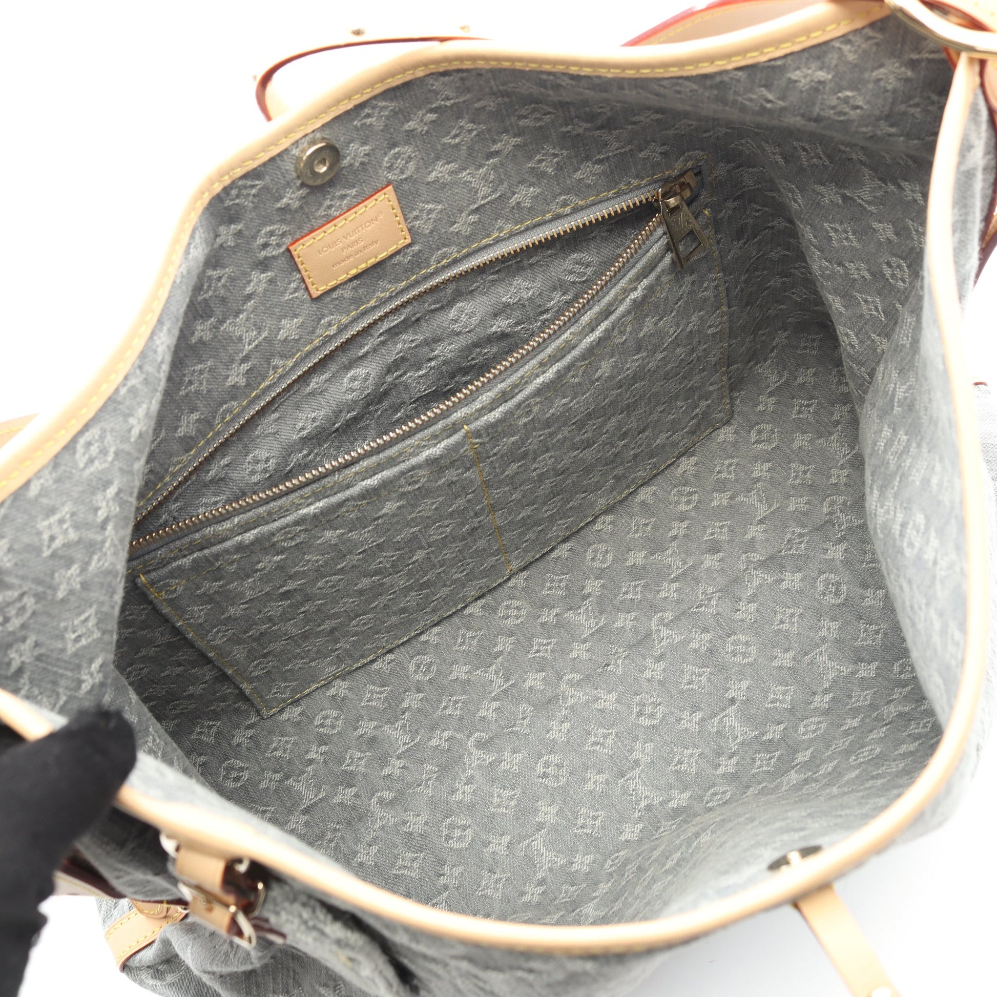 キャリーオール NM MM モノグラムデニム ショルダーバッグ キャンバス レザー グレー ルイヴィトン バッグ LOUIS VUITTON