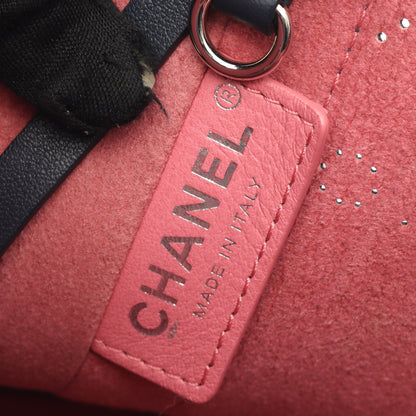 ココマーク チェーンショルダーバッグ パンチングロゴ レザー ネイビー シルバー金具 2WAY シャネル バッグ CHANEL