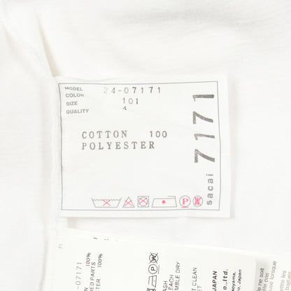 半袖Tシャツ クルーネック コットン ホワイト サテン切替 ドローストリング サカイ トップス sacai