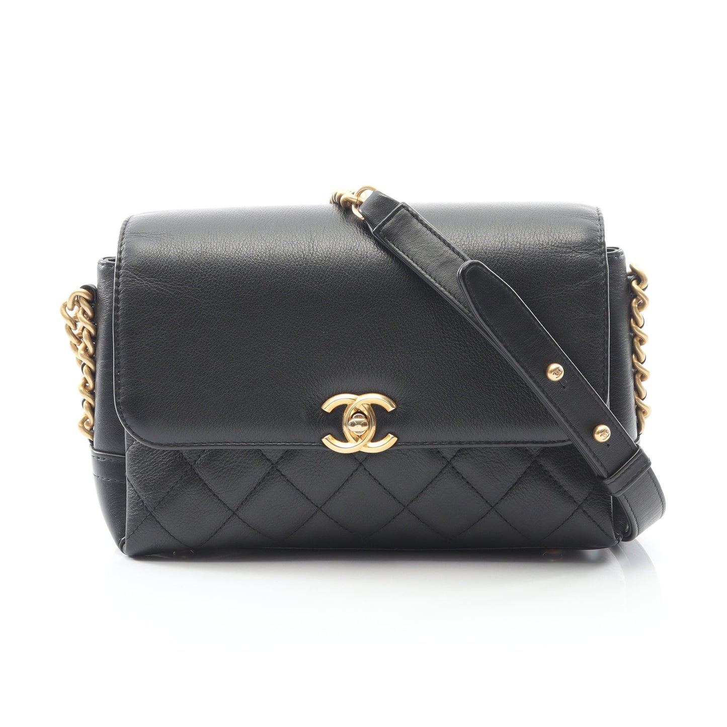 マトラッセ チェーンショルダーバッグ ラムスキン ブラック ゴールド金具 シャネル バッグ CHANEL