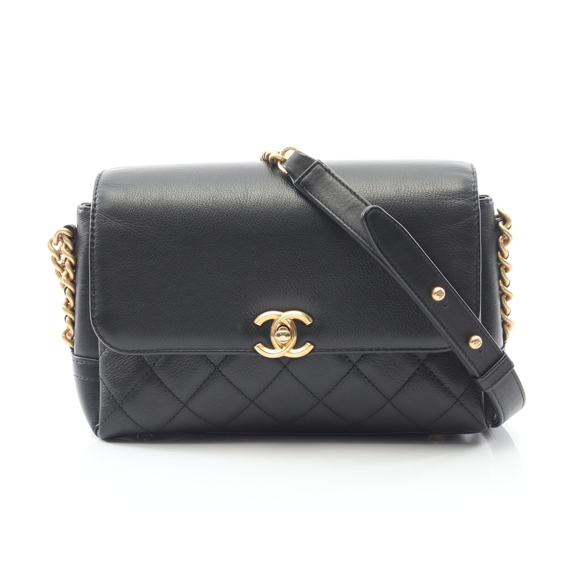 マトラッセ チェーンショルダーバッグ ラムスキン ブラック ゴールド金具 シャネル バッグ CHANEL