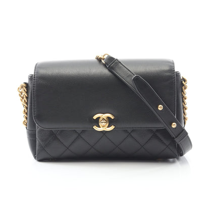 マトラッセ チェーンショルダーバッグ ラムスキン ブラック ゴールド金具 シャネル バッグ CHANEL