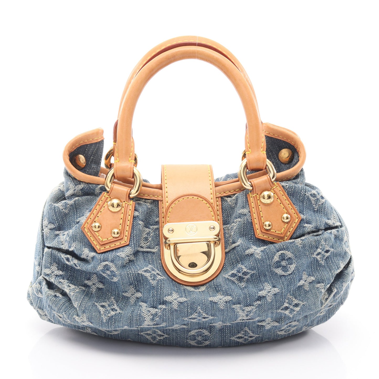 プリーティ モノグラムデニム ハンドバッグ デニム レザー ブルー ルイヴィトン バッグ LOUIS VUITTON