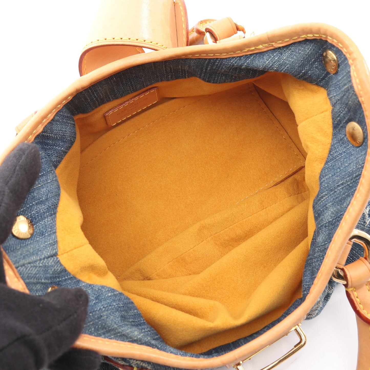 プリーティ モノグラムデニム ハンドバッグ デニム レザー ブルー ルイヴィトン バッグ LOUIS VUITTON