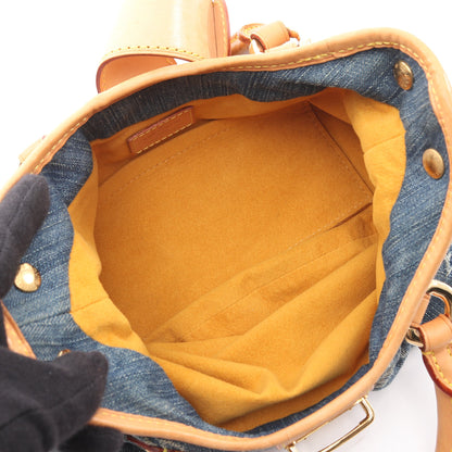 プリーティ モノグラムデニム ハンドバッグ デニム レザー ブルー ルイヴィトン バッグ LOUIS VUITTON