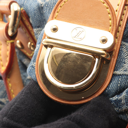 プリーティ モノグラムデニム ハンドバッグ デニム レザー ブルー ルイヴィトン バッグ LOUIS VUITTON