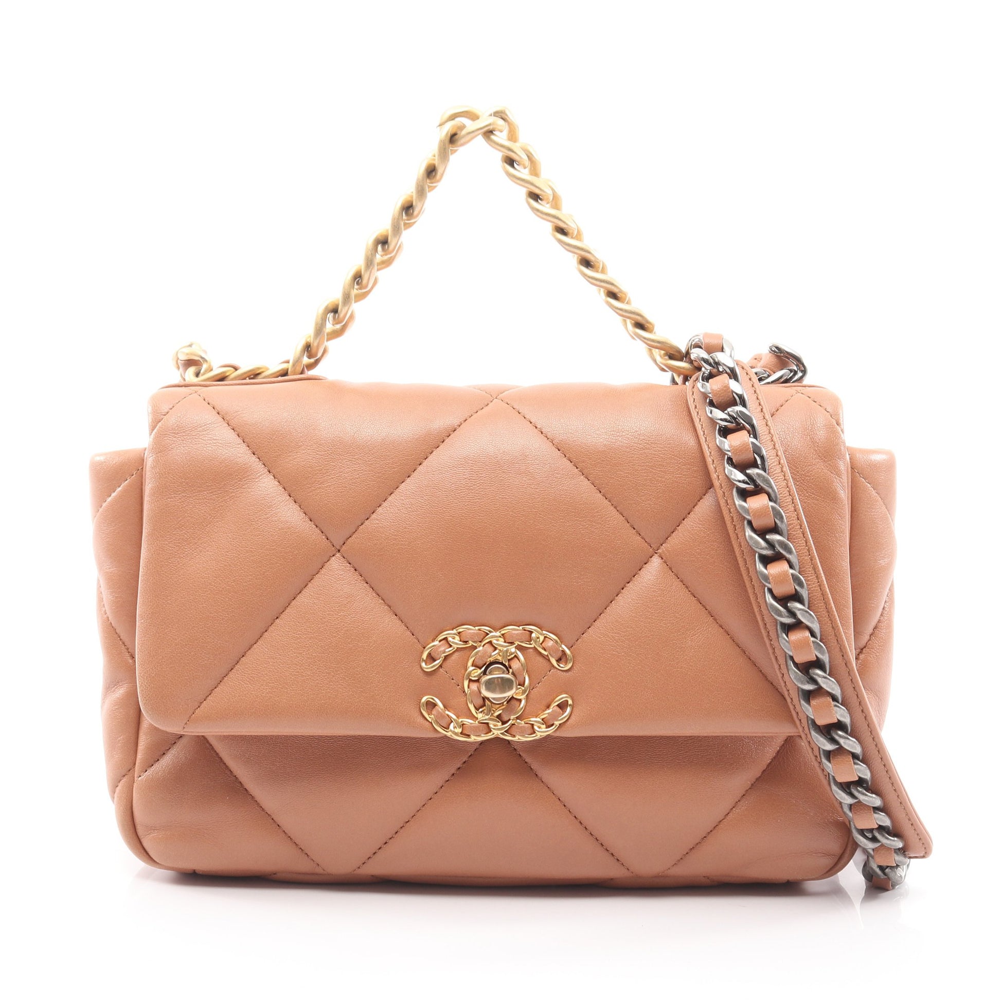 19 ディズヌフ マトラッセ チェーンショルダーバッグ ラムスキン ベージュ コンビ金具 2WAY シャネル バッグ CHANEL
