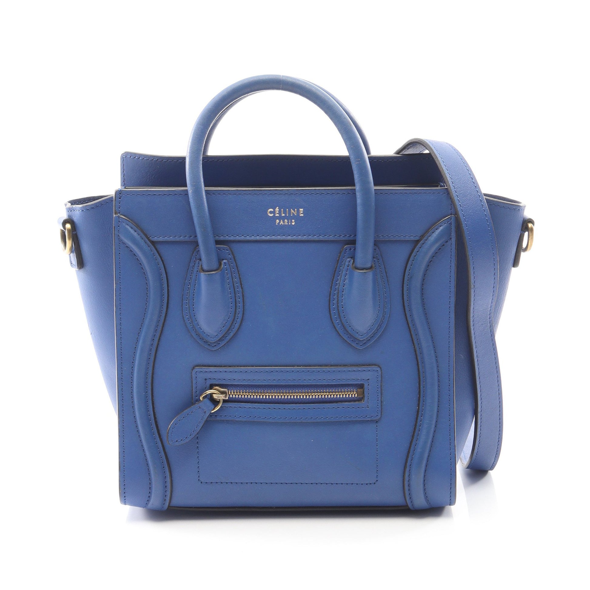 ラゲージ ナノショッパー ハンドバッグ レザー ブルー 2WAY セリーヌ バッグ CELINE