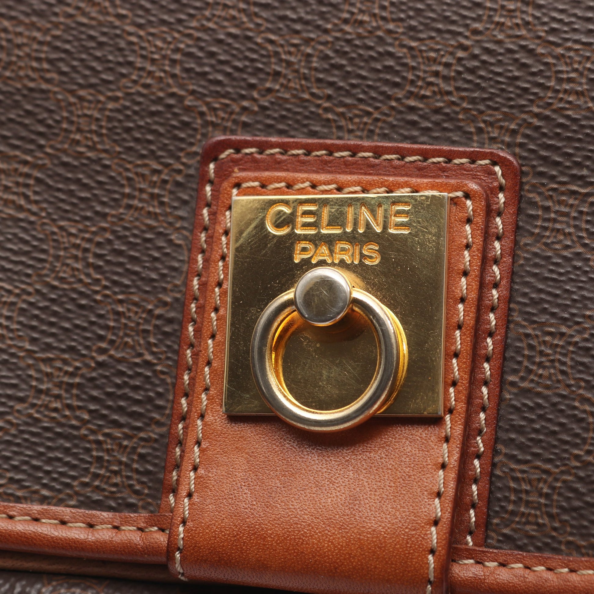 マカダム ショルダーバッグ PVC レザー ブラウン ダークブラウン セリーヌ バッグ CELINE