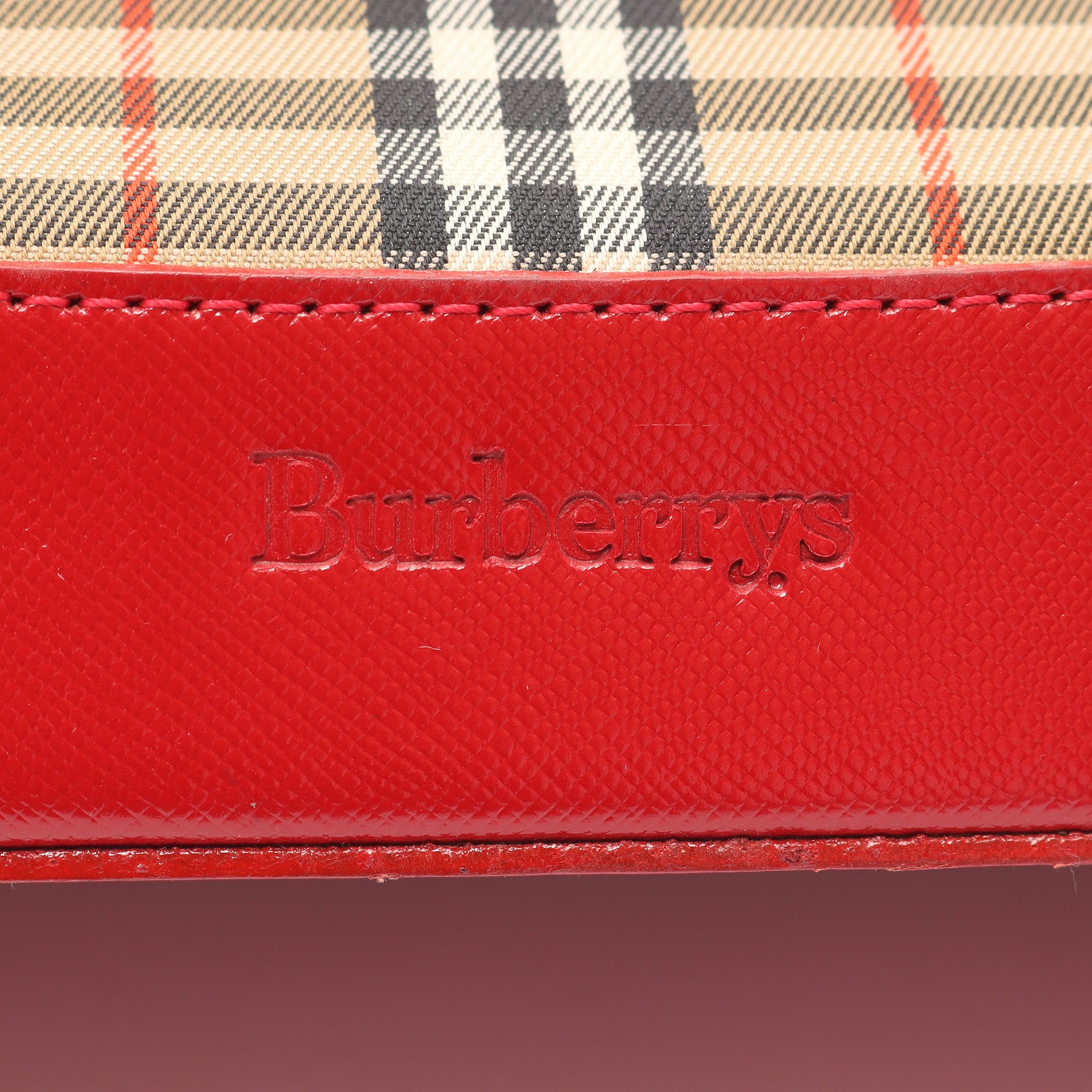 ノバチェック ハンドバッグ キャンバス レザー ベージュ レッド