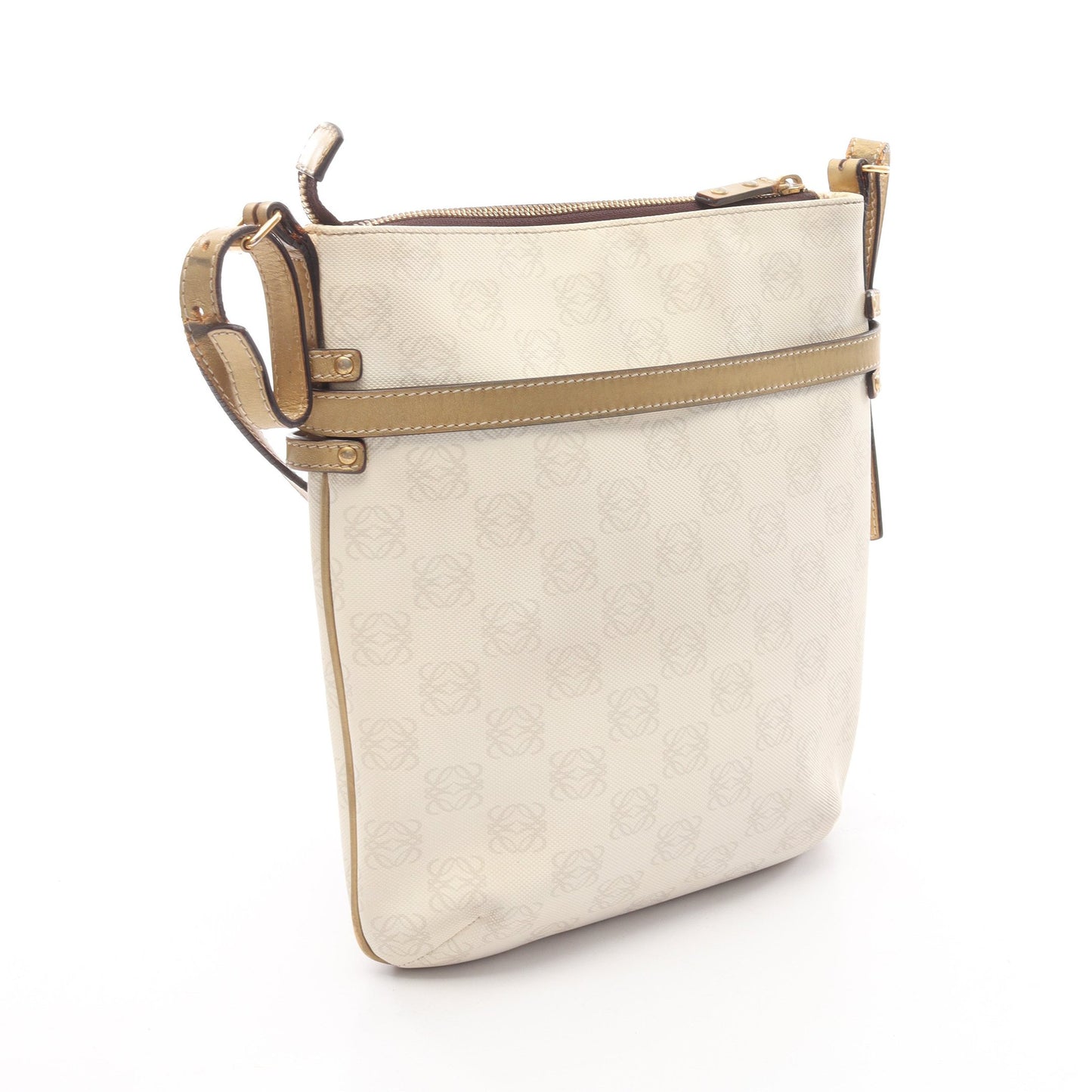 リピートアナグラム ショルダーバッグ PVC レザー オフホワイト ゴールド ロエベ バッグ LOEWE