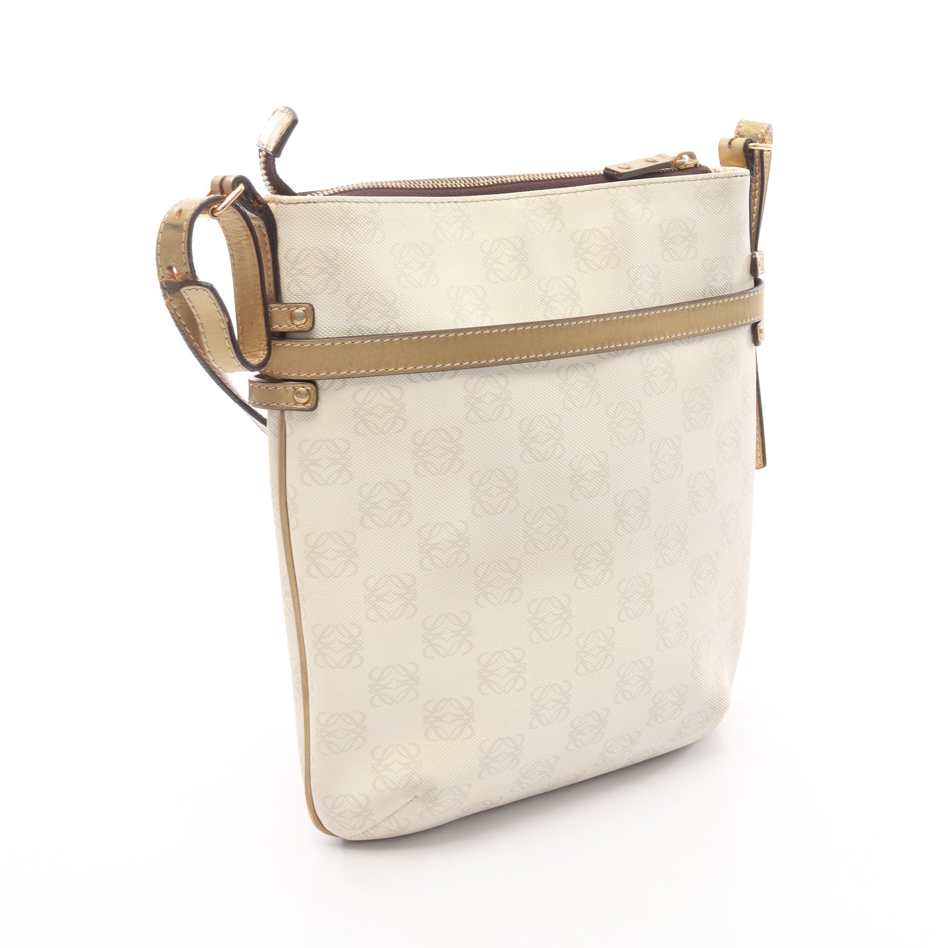 リピートアナグラム ショルダーバッグ PVC レザー オフホワイト ゴールド ロエベ バッグ LOEWE