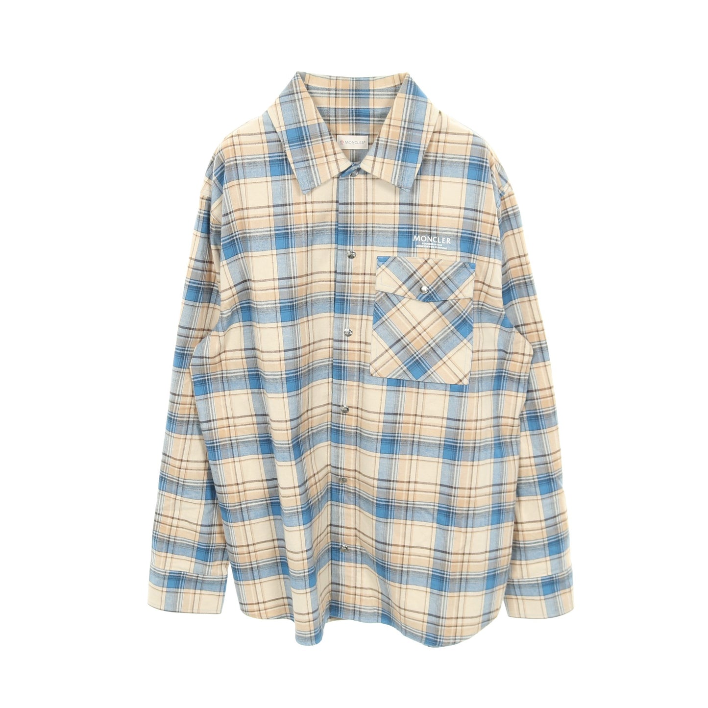シャツ チェック コットン ベージュ ブルー モンクレール トップス MONCLER