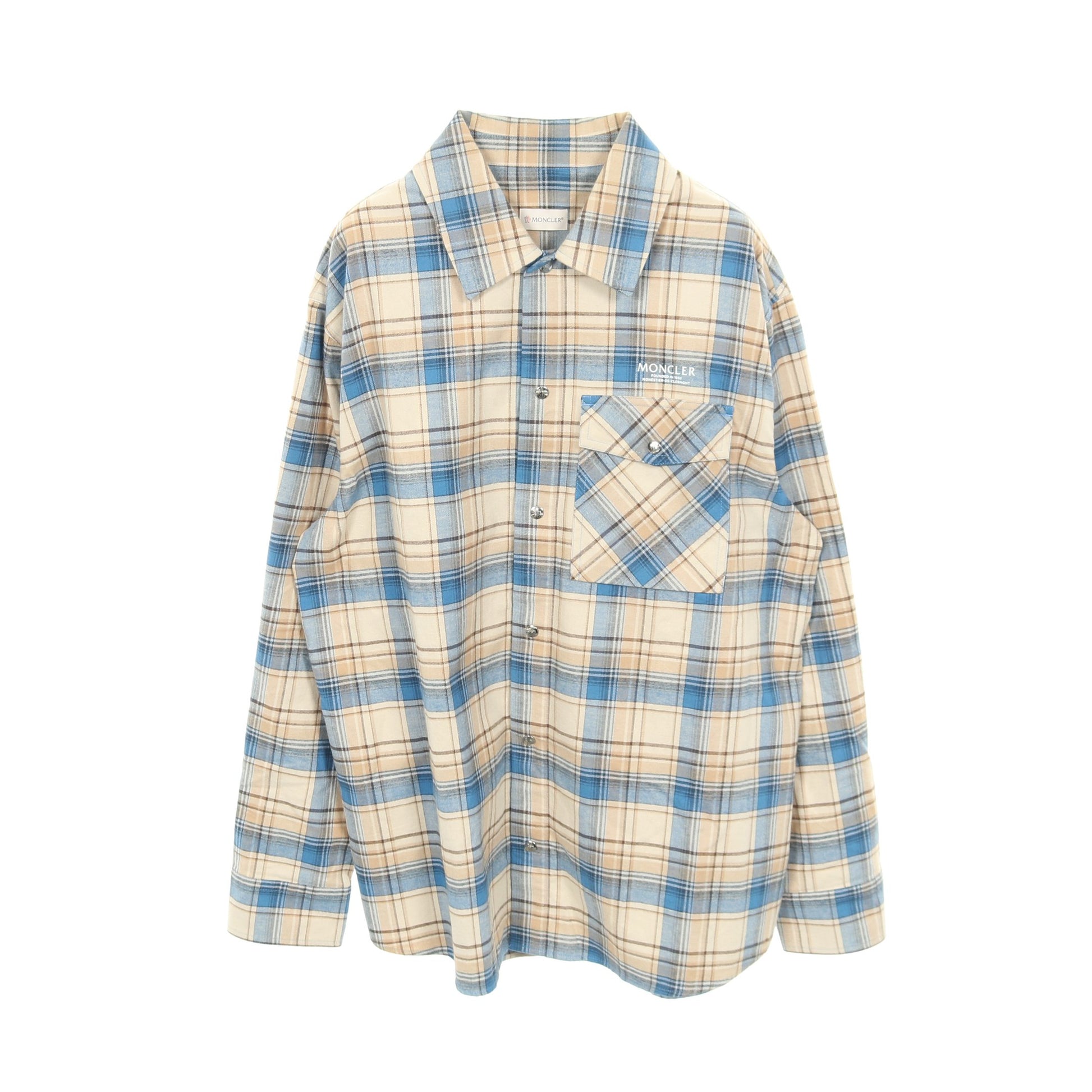 シャツ チェック コットン ベージュ ブルー モンクレール トップス MONCLER